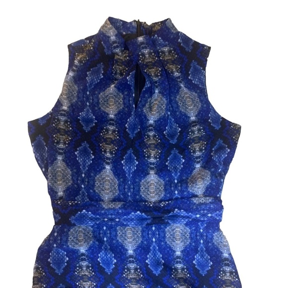 Calvin Klein New With Tags Blue Snakeskin-Print Belted Midi Dress Size 4 - Picture 10 of 15